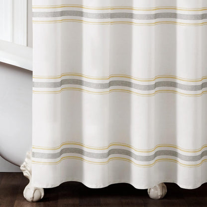 Farmhouse Stripe Cotton Shower Curtain, 72" W x 72" L, Yellow & Gray - Striped Bathroom Curtain - Fabric Shower Curtains - Farmhouse Bathroom Decor