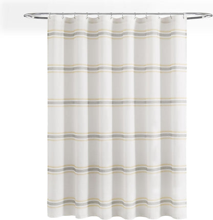 Farmhouse Stripe Cotton Shower Curtain, 72" W x 72" L, Yellow & Gray - Striped Bathroom Curtain - Fabric Shower Curtains - Farmhouse Bathroom Decor