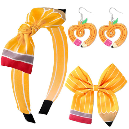 3Pcs Back to School Outfits Headbands,Hair Bows Accessories for Girls,Pencil Bows Clips Headband,Back to School Hair Accessories First Day of School Gifts for Students(Yellow)