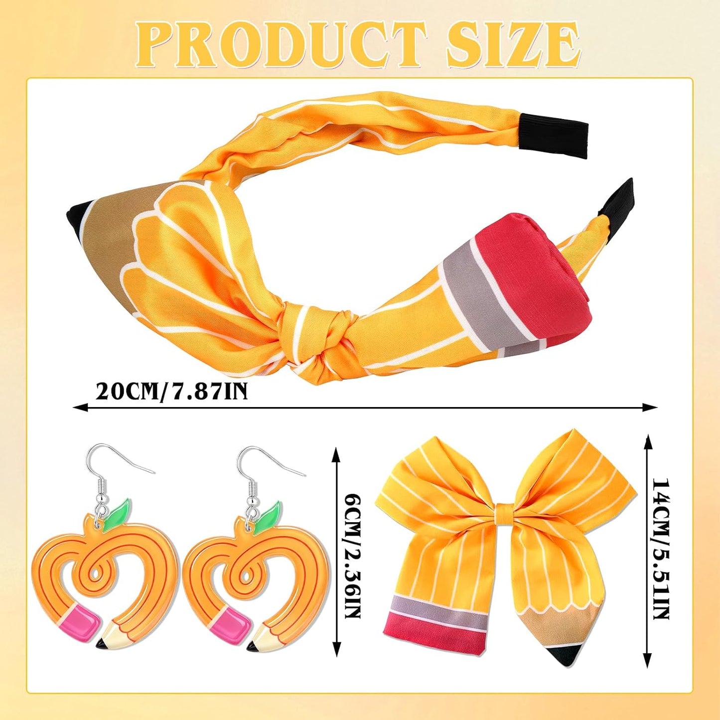 3Pcs Back to School Outfits Headbands,Hair Bows Accessories for Girls,Pencil Bows Clips Headband,Back to School Hair Accessories First Day of School Gifts for Students(Yellow)