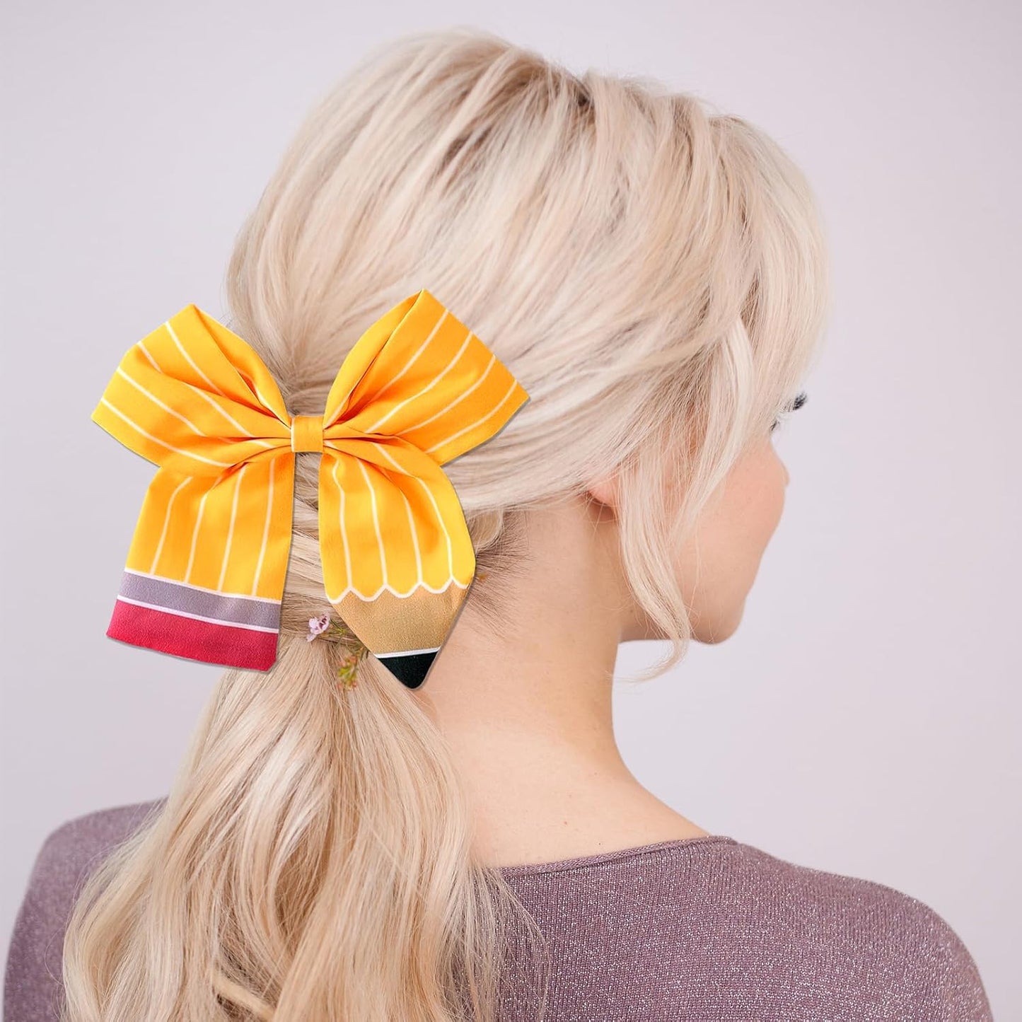 3Pcs Back to School Outfits Headbands,Hair Bows Accessories for Girls,Pencil Bows Clips Headband,Back to School Hair Accessories First Day of School Gifts for Students(Yellow)