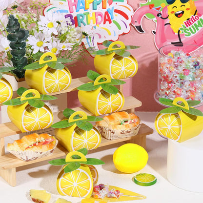 36 Pieces Lemon Fruit Party Favor Boxes Summer Slice Lemon Candy Treat Box 3D Mini Goodie Gift Bags Party Decorations Supplies for Summer Fruit Themed Birthday Baby Shower