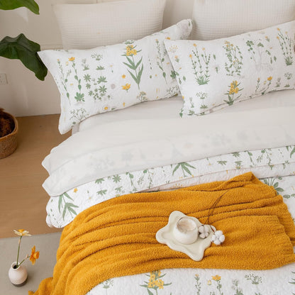 Sanracie Cotton Standard Pillow Shams 20"x26", Embroidery Pattern Quilted Pillow Covers Standard Size Soft Breathable Pillow Cases, Yellow Flowers, 2 Pcs