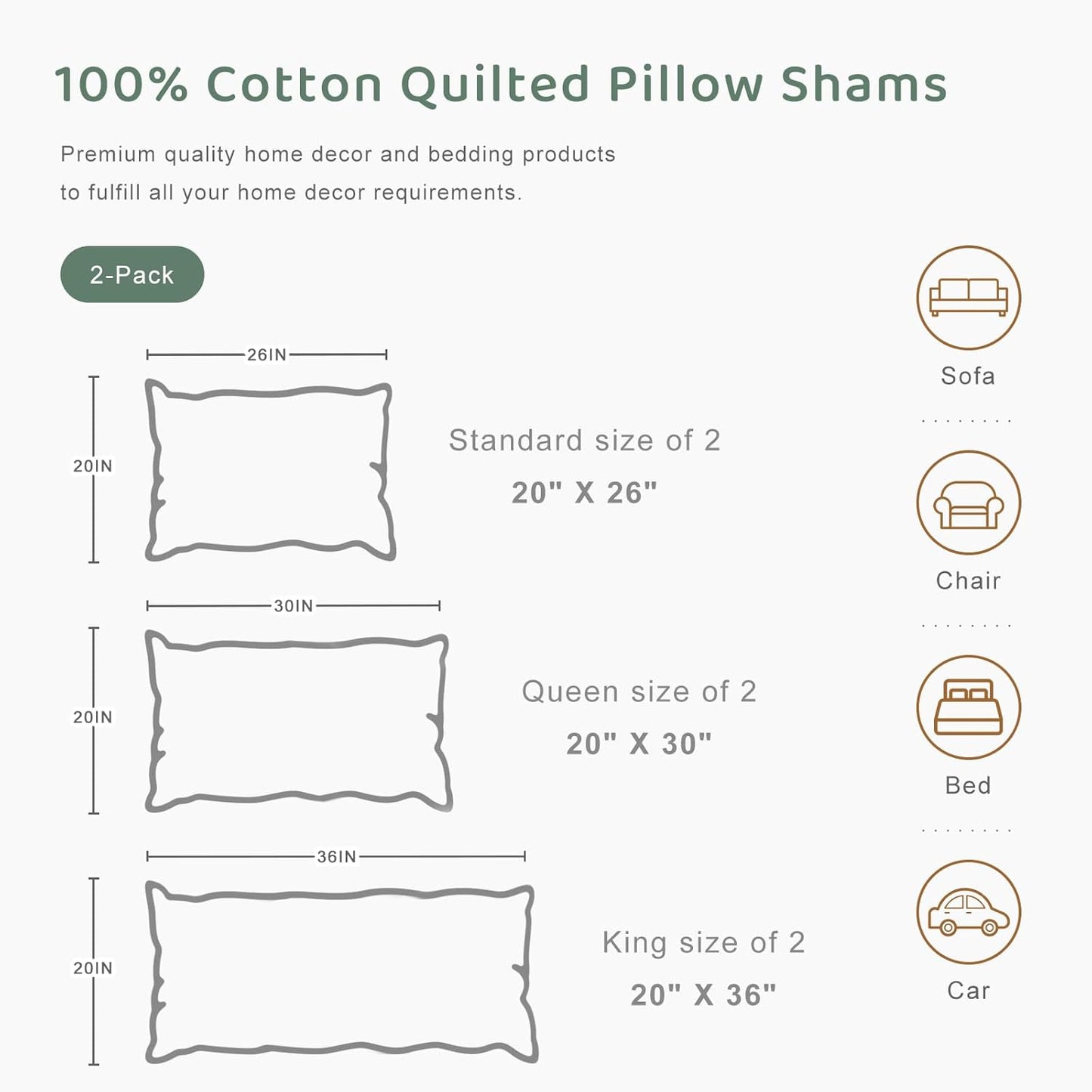 Sanracie Cotton Standard Pillow Shams 20"x26", Embroidery Pattern Quilted Pillow Covers Standard Size Soft Breathable Pillow Cases, Yellow Flowers, 2 Pcs