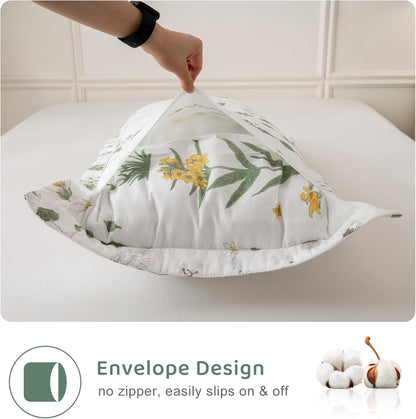 Sanracie Cotton Standard Pillow Shams 20"x26", Embroidery Pattern Quilted Pillow Covers Standard Size Soft Breathable Pillow Cases, Yellow Flowers, 2 Pcs