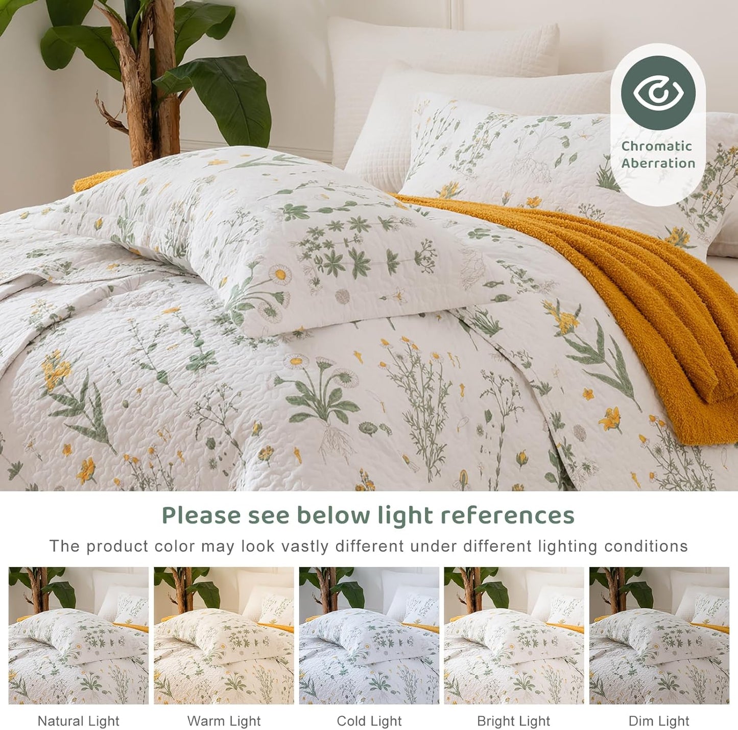 Sanracie Cotton Standard Pillow Shams 20"x26", Embroidery Pattern Quilted Pillow Covers Standard Size Soft Breathable Pillow Cases, Yellow Flowers, 2 Pcs