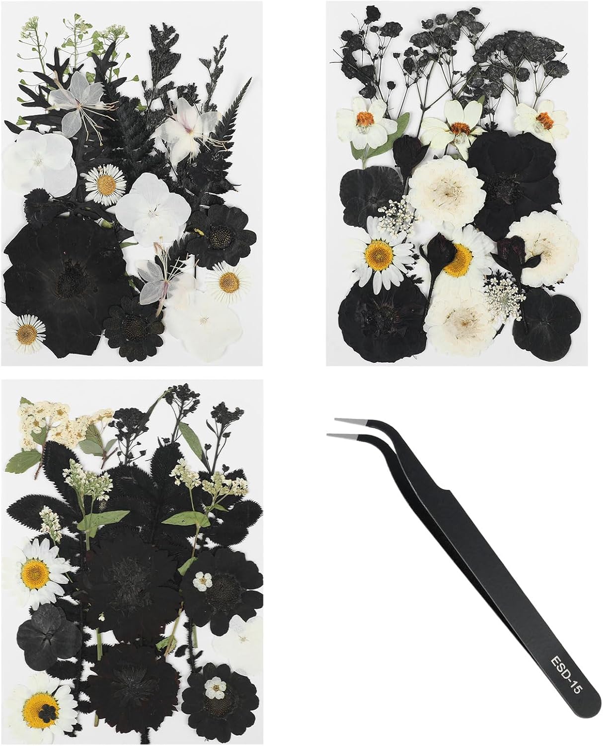 69Pcs Halloween Dried Pressed Flowers for Resin Molds, Bulk Real Natural Dry Floral for DIY Art Crafts, Candle, Soap Making, Phone Case，Nails Decor （Black&White）