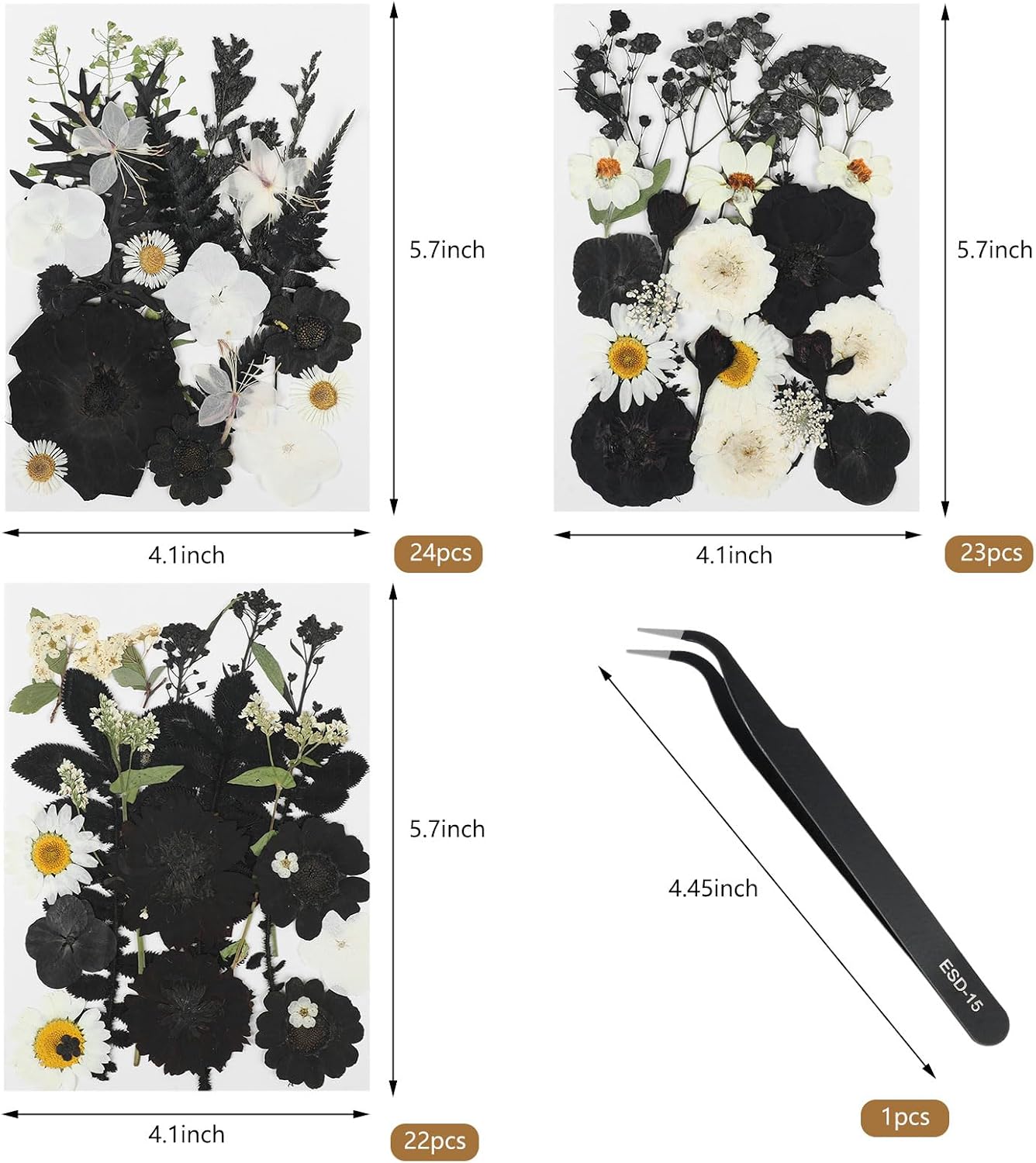 69Pcs Halloween Dried Pressed Flowers for Resin Molds, Bulk Real Natural Dry Floral for DIY Art Crafts, Candle, Soap Making, Phone Case，Nails Decor （Black&White）