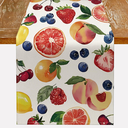 Summer Strawberry Blueberry Cherry Orange Fruits Summer Table Runner, Seasonal Spring Summer Lemon Indoor Outdoor Home Decor Party Supply (13 x 36 inch)