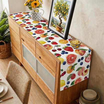 Summer Strawberry Blueberry Cherry Orange Fruits Summer Table Runner, Seasonal Spring Summer Lemon Indoor Outdoor Home Decor Party Supply (13 x 36 inch)
