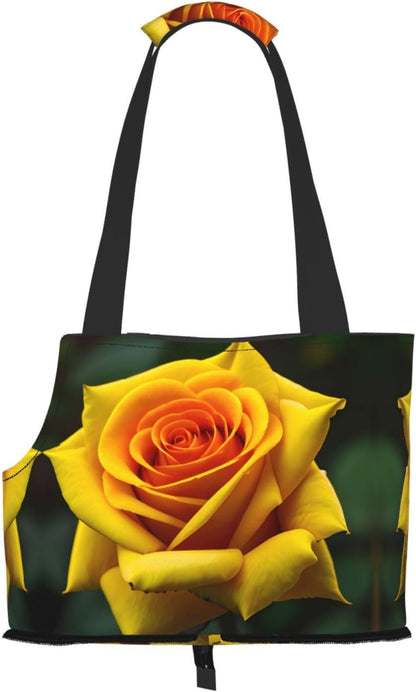 Yellow Rose Picture Print Pet Portable Shoulder Bag, Foldable Pet Bag 13.4 X 6.1 X 10.2 Inches for Subway/Shopping/Hiking