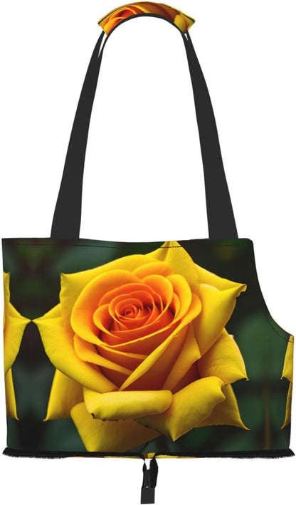Yellow Rose Picture Print Pet Portable Shoulder Bag, Foldable Pet Bag 13.4 X 6.1 X 10.2 Inches for Subway/Shopping/Hiking
