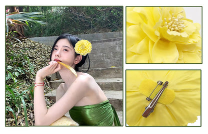 Hair Flower Clips Brooch Boutique Hair Accessories Bohemia Hairpins for Women Girls (Yellow) 1 Count (Pack of 1)