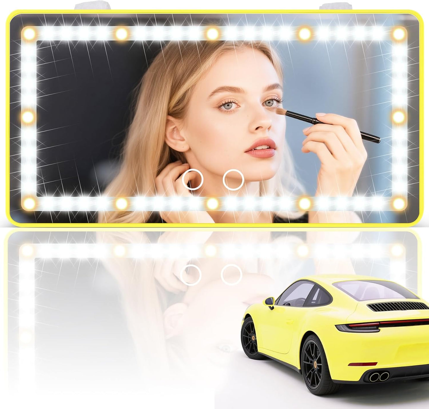 Car Sun Visor Vanity Mirror - Rechargeable Makeup Mirror with 60 LEDs, 3 Light Modes & Dimmable Touch Control for Cars, Trucks, SUVs, Car Interior Accessories for Women (Yellow)