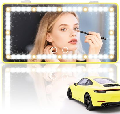 Car Sun Visor Vanity Mirror - Rechargeable Makeup Mirror with 60 LEDs, 3 Light Modes & Dimmable Touch Control for Cars, Trucks, SUVs, Car Interior Accessories for Women (Yellow)