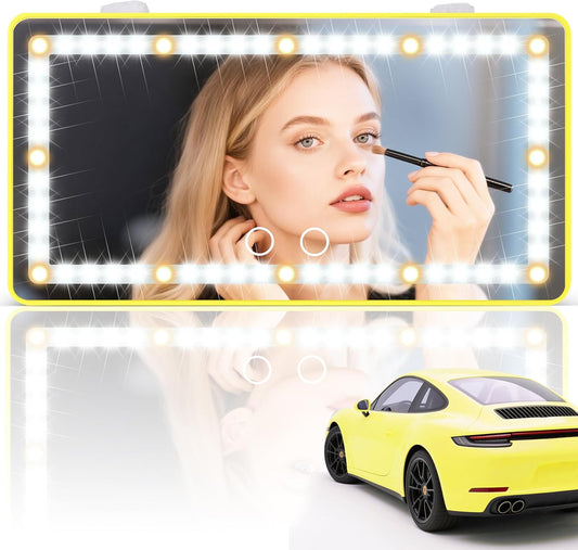 Car Sun Visor Vanity Mirror - Rechargeable Makeup Mirror with 60 LEDs, 3 Light Modes & Dimmable Touch Control for Cars, Trucks, SUVs, Car Interior Accessories for Women (Yellow)