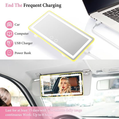 Car Sun Visor Vanity Mirror - Rechargeable Makeup Mirror with 60 LEDs, 3 Light Modes & Dimmable Touch Control for Cars, Trucks, SUVs, Car Interior Accessories for Women (Yellow)