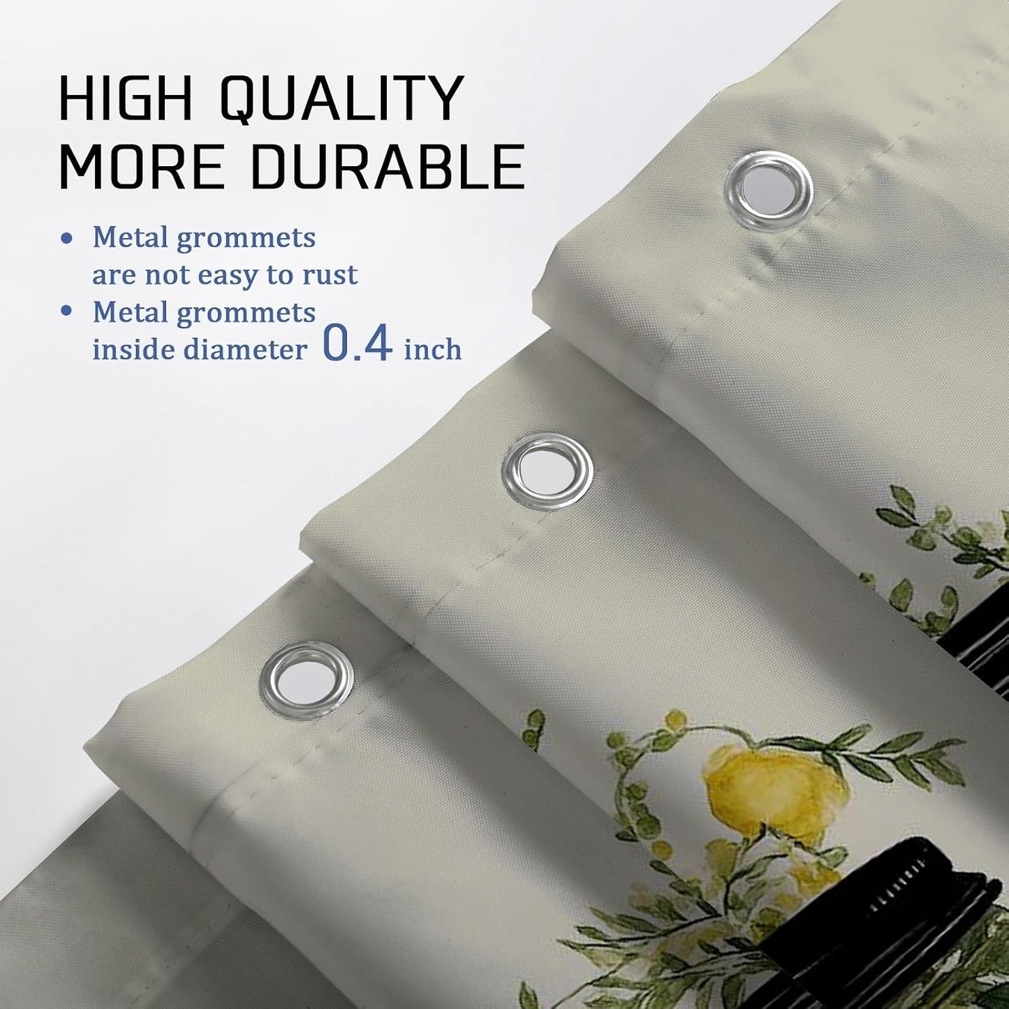 4Pcs Lemon Themed Shower Curtain Set, Yellow Green Fruit Bath Mat Rugs Accessories for Bathroom Decor, Summer Modern Waterproof Fabric Shower Curtain Set with Hooks 72x72 Inch