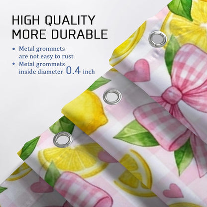 Lemon Shower Curtain Sets, Summer Fanciful Bow Leaf Summer Yellow Polyester Waterproof Bathroom Bathtub Shower Curtain Sets with Rugs Decorative for Toile Guest Room 72x72 Inch
