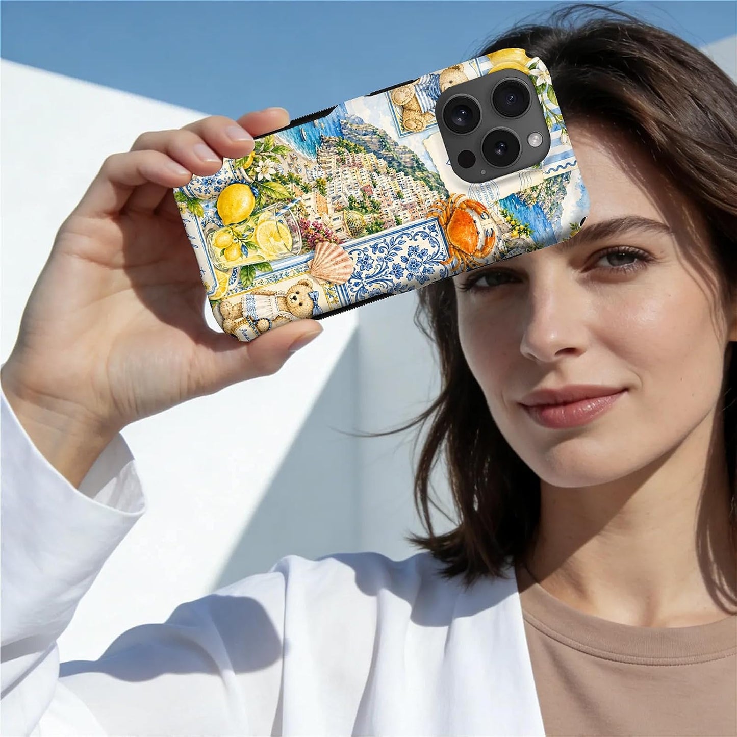 for iPhone 15 Pro Case,Dual‑Layer Compatible with MagSafe,Anti‑Slip Edge Protection,Shockproof Phone Case,Talian Coastal Summer Lemon Aesthetic