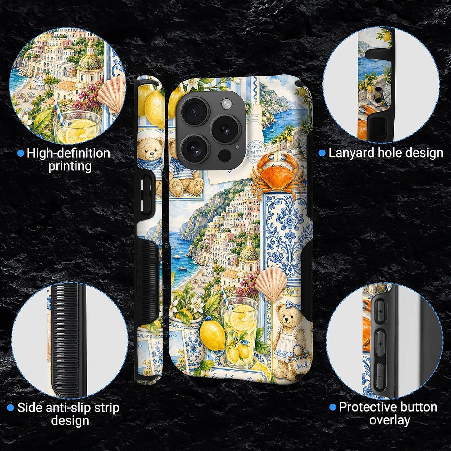 for iPhone 15 Pro Case,Dual‑Layer Compatible with MagSafe,Anti‑Slip Edge Protection,Shockproof Phone Case,Talian Coastal Summer Lemon Aesthetic