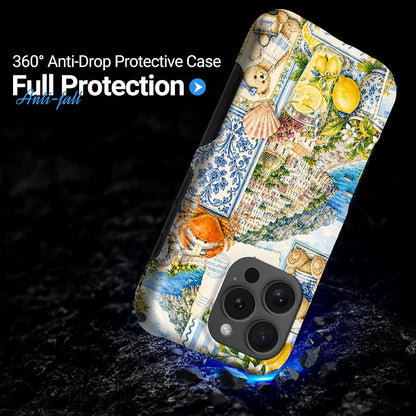 for iPhone 15 Pro Case,Dual‑Layer Compatible with MagSafe,Anti‑Slip Edge Protection,Shockproof Phone Case,Talian Coastal Summer Lemon Aesthetic