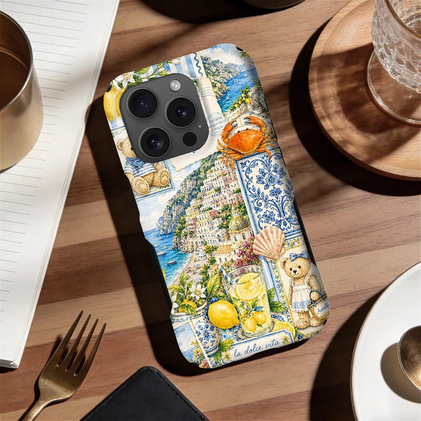 for iPhone 15 Pro Case,Dual‑Layer Compatible with MagSafe,Anti‑Slip Edge Protection,Shockproof Phone Case,Talian Coastal Summer Lemon Aesthetic