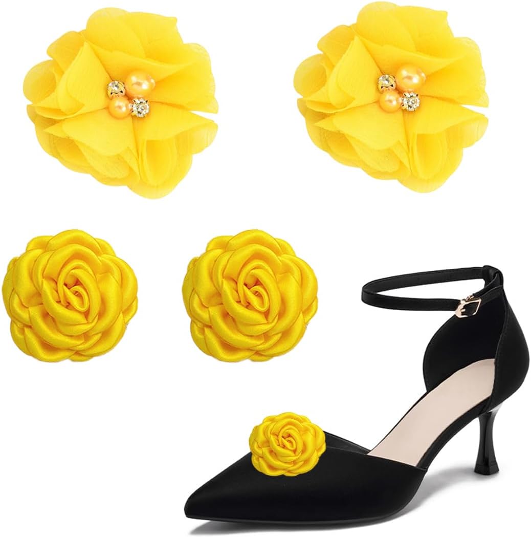 2 Pair Yellow Shoe Clips Yellow Flower Clips for Shoes Kitten Heels Decorations Beachy Heels Accessories for Wedding Party Summer Vacation
