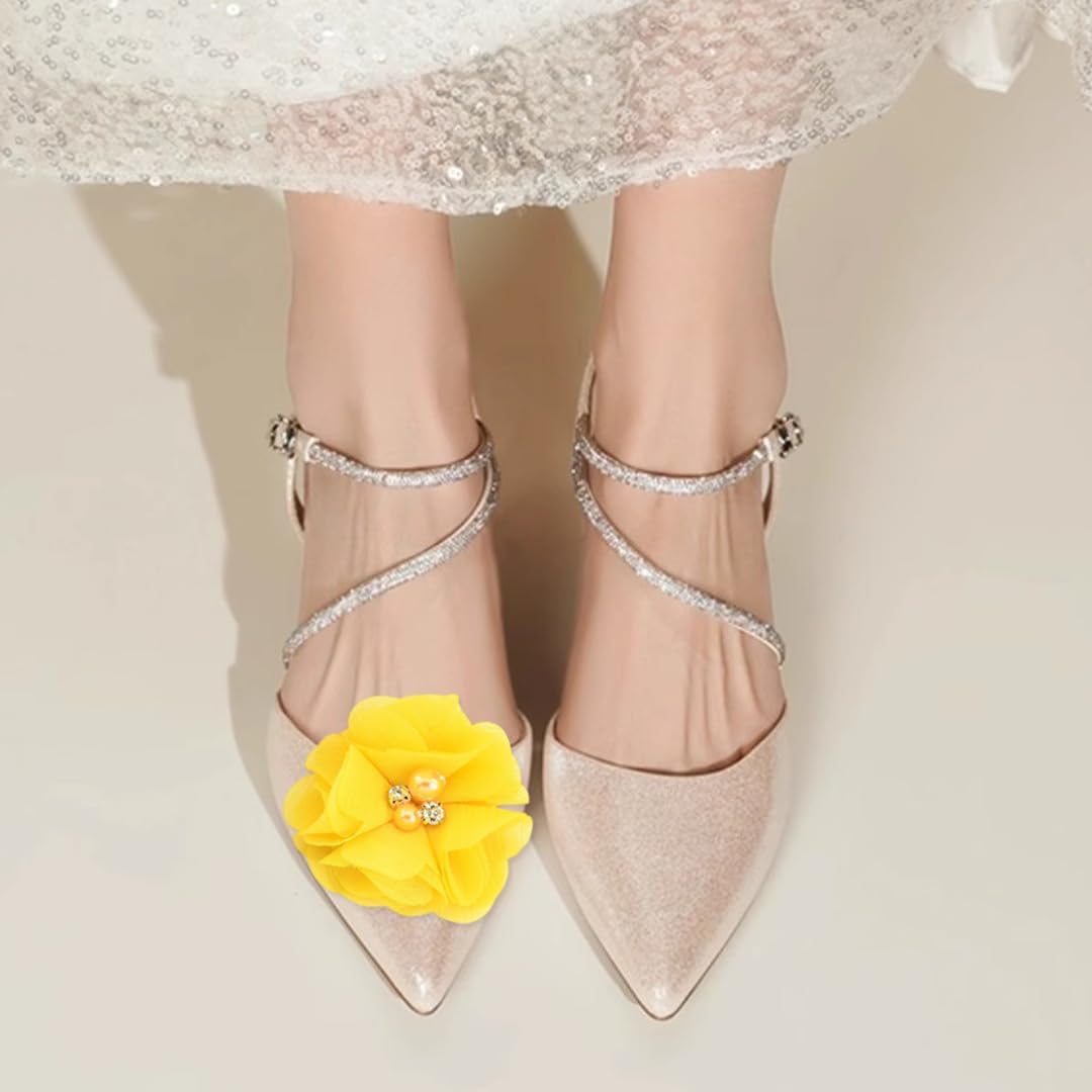 2 Pair Yellow Shoe Clips Yellow Flower Clips for Shoes Kitten Heels Decorations Beachy Heels Accessories for Wedding Party Summer Vacation