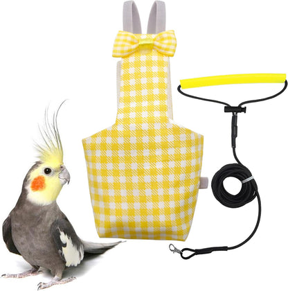 Bird Diaper Flight Suit with 80-inch Leash Rope, M Size, Yellow | Includes Flight Suit, 80-inch Elastic Leash and 1 Cotton Pad. For Bird Parrot Cockatiel, Conure and Similar Parrot (80-105 g)