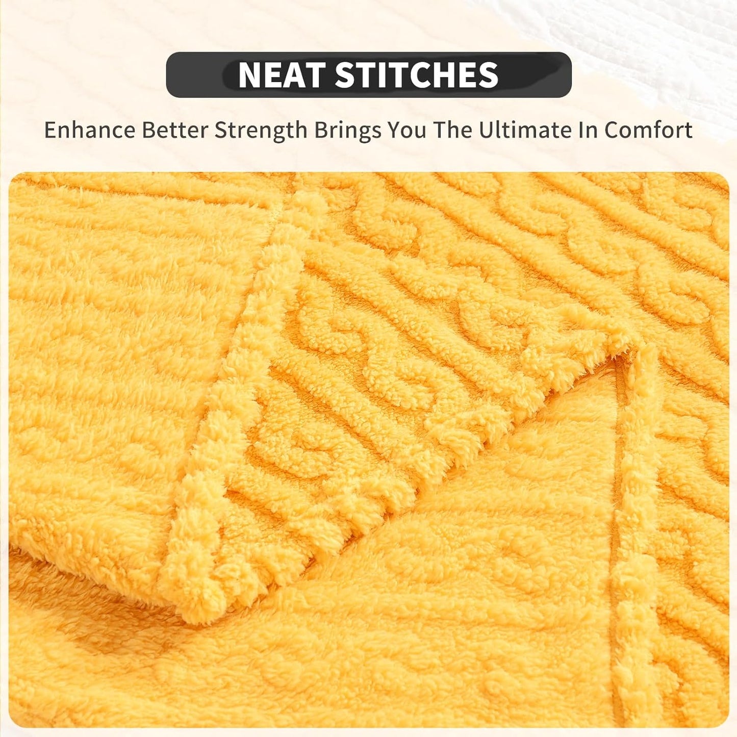 FY FIBER HOUSE Sherpa Blanket - 3D Pattern Design Yellow Throw Blanket for Sofa Couch, Bed, Warm Super Soft Cozy Microfiber Fleece Blanket for Living Room, Throw 50”x60”