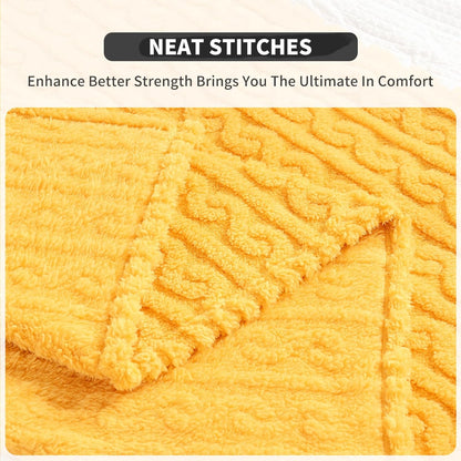 FY FIBER HOUSE Sherpa Blanket - 3D Pattern Design Yellow Throw Blanket for Sofa Couch, Bed, Warm Super Soft Cozy Microfiber Fleece Blanket for Living Room, Throw 50”x60”