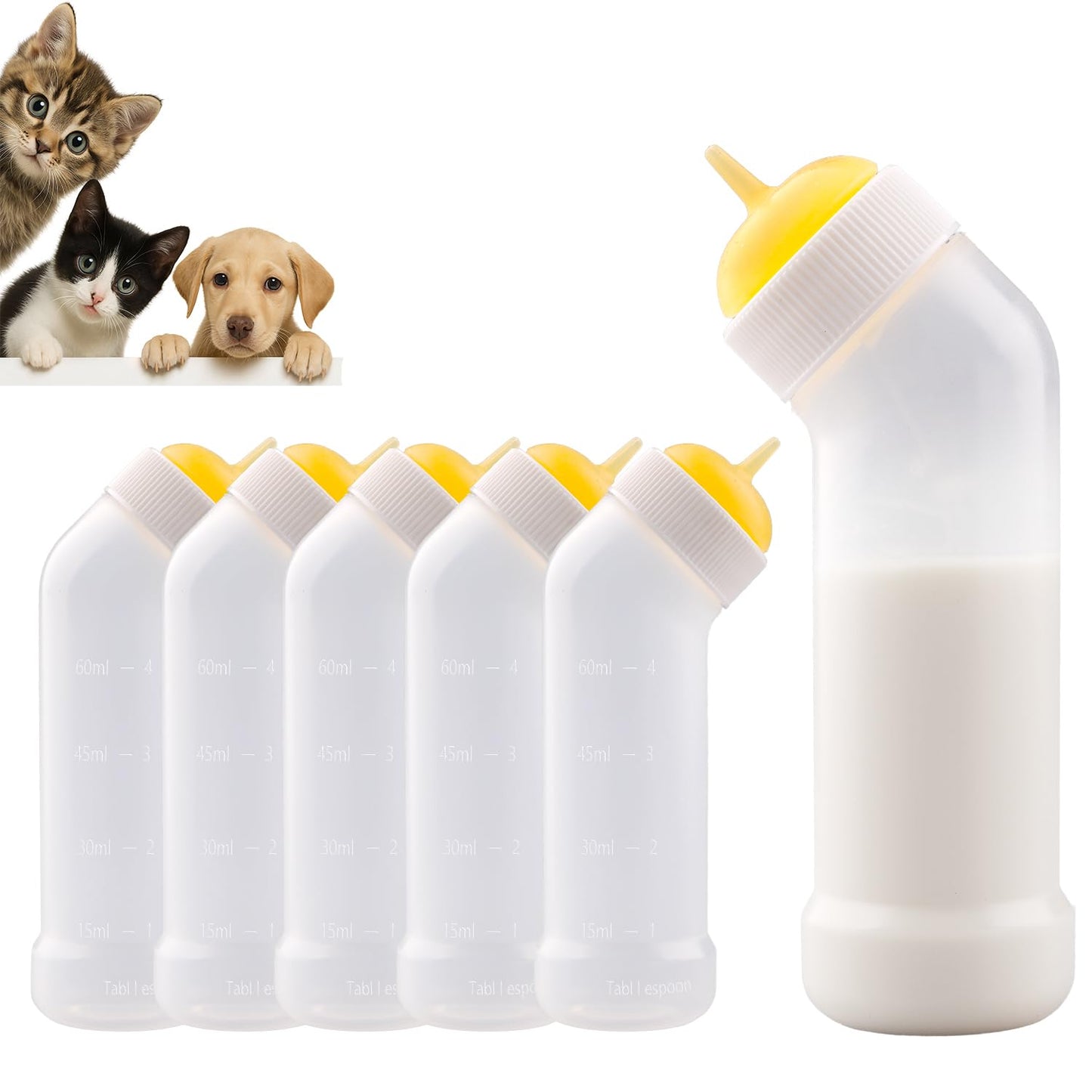 Pet Nursing Bottle for Newborn Animals,Kitten Bottle Feeding Kit Silicone Nipple for Kittens Puppys Rabbits Squirrel (Yellow, Small)