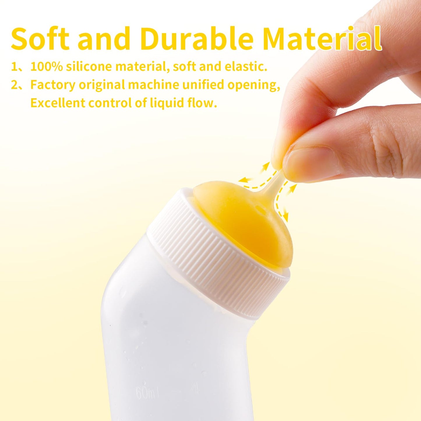 Pet Nursing Bottle for Newborn Animals,Kitten Bottle Feeding Kit Silicone Nipple for Kittens Puppys Rabbits Squirrel (Yellow, Small)
