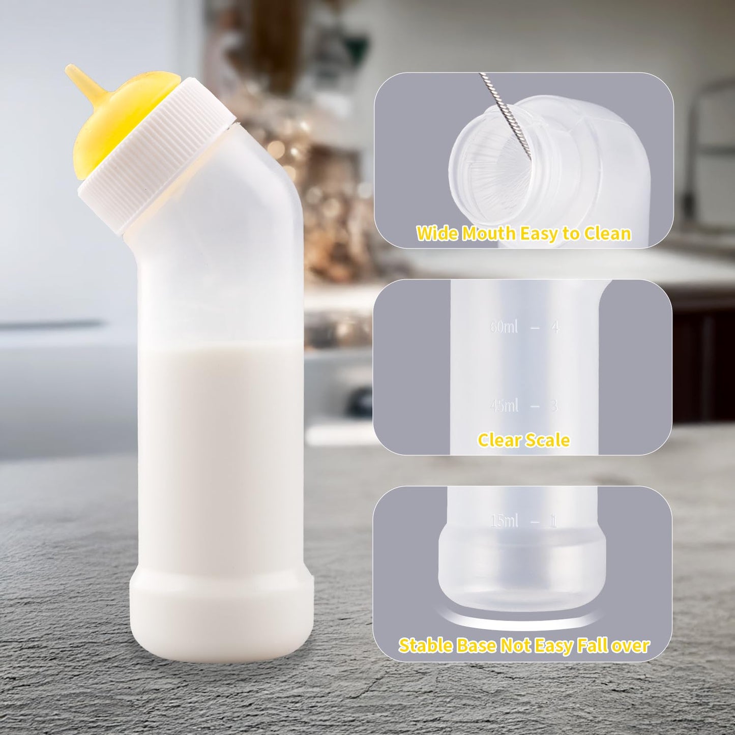 Pet Nursing Bottle for Newborn Animals,Kitten Bottle Feeding Kit Silicone Nipple for Kittens Puppys Rabbits Squirrel (Yellow, Small)