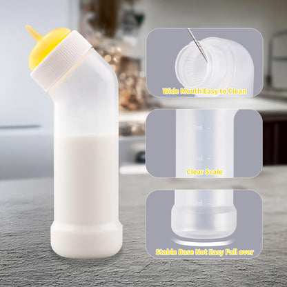 Pet Nursing Bottle for Newborn Animals,Kitten Bottle Feeding Kit Silicone Nipple for Kittens Puppys Rabbits Squirrel (Yellow, Small)