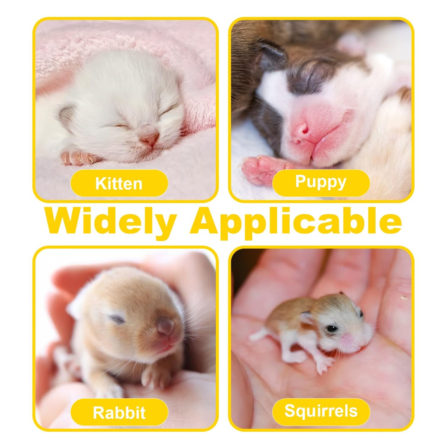 Pet Nursing Bottle for Newborn Animals,Kitten Bottle Feeding Kit Silicone Nipple for Kittens Puppys Rabbits Squirrel (Yellow, Small)