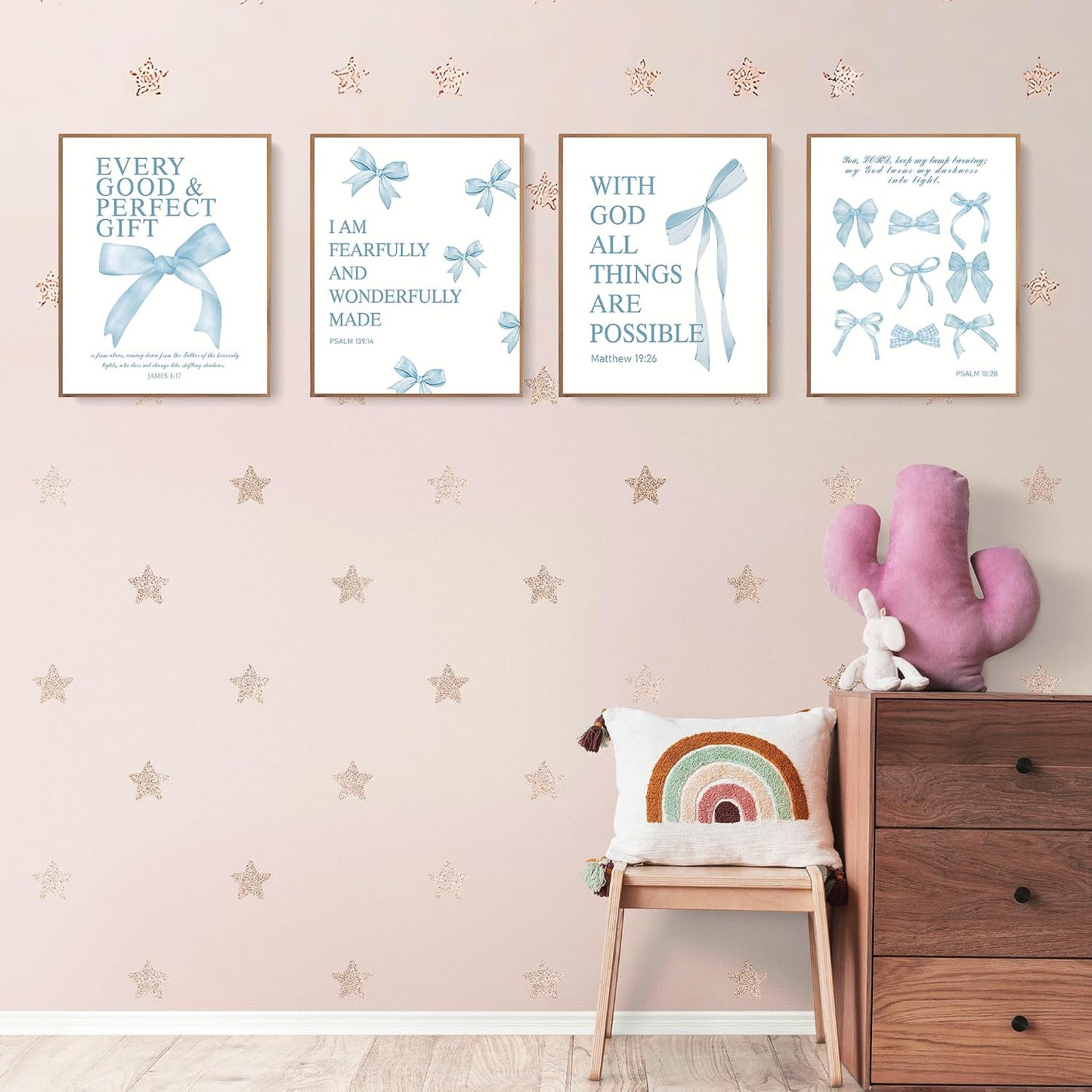 Coquette Yellow Bow Wall Art Decor Posters, Butter Yellow Bow Room Bedroom Bathroom Dorm Wall Art Decor Aesthetic for College Teen Girls Gifts, Inspirational Bible Verses Bow Wall Decor, 10x8 Inch Set of 4 Pcs Bow Pictures (UNFRAMED)