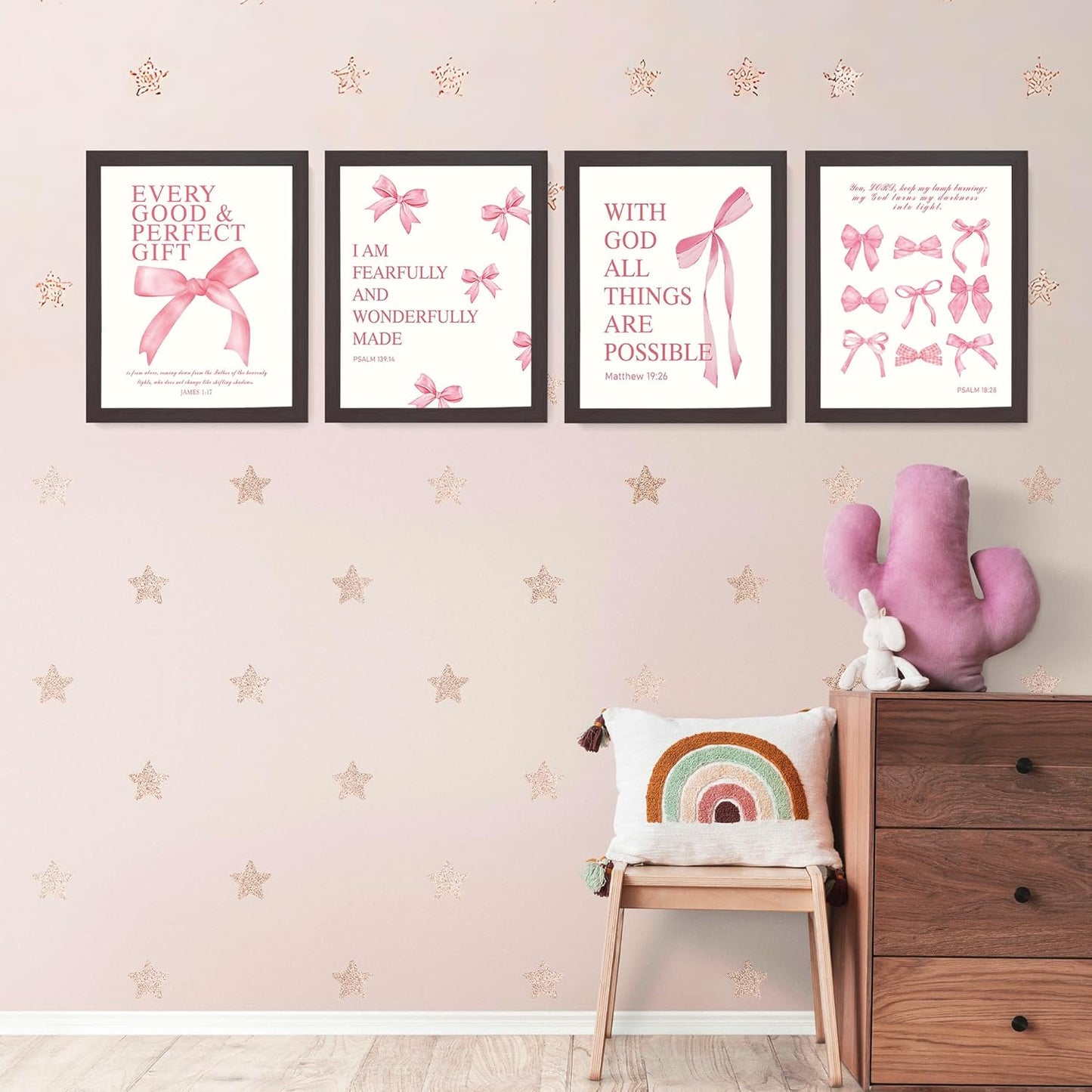 Coquette Yellow Bow Wall Art Decor Posters, Butter Yellow Bow Room Bedroom Bathroom Dorm Wall Art Decor Aesthetic for College Teen Girls Gifts, Inspirational Bible Verses Bow Wall Decor, 10x8 Inch Set of 4 Pcs Bow Pictures (UNFRAMED)