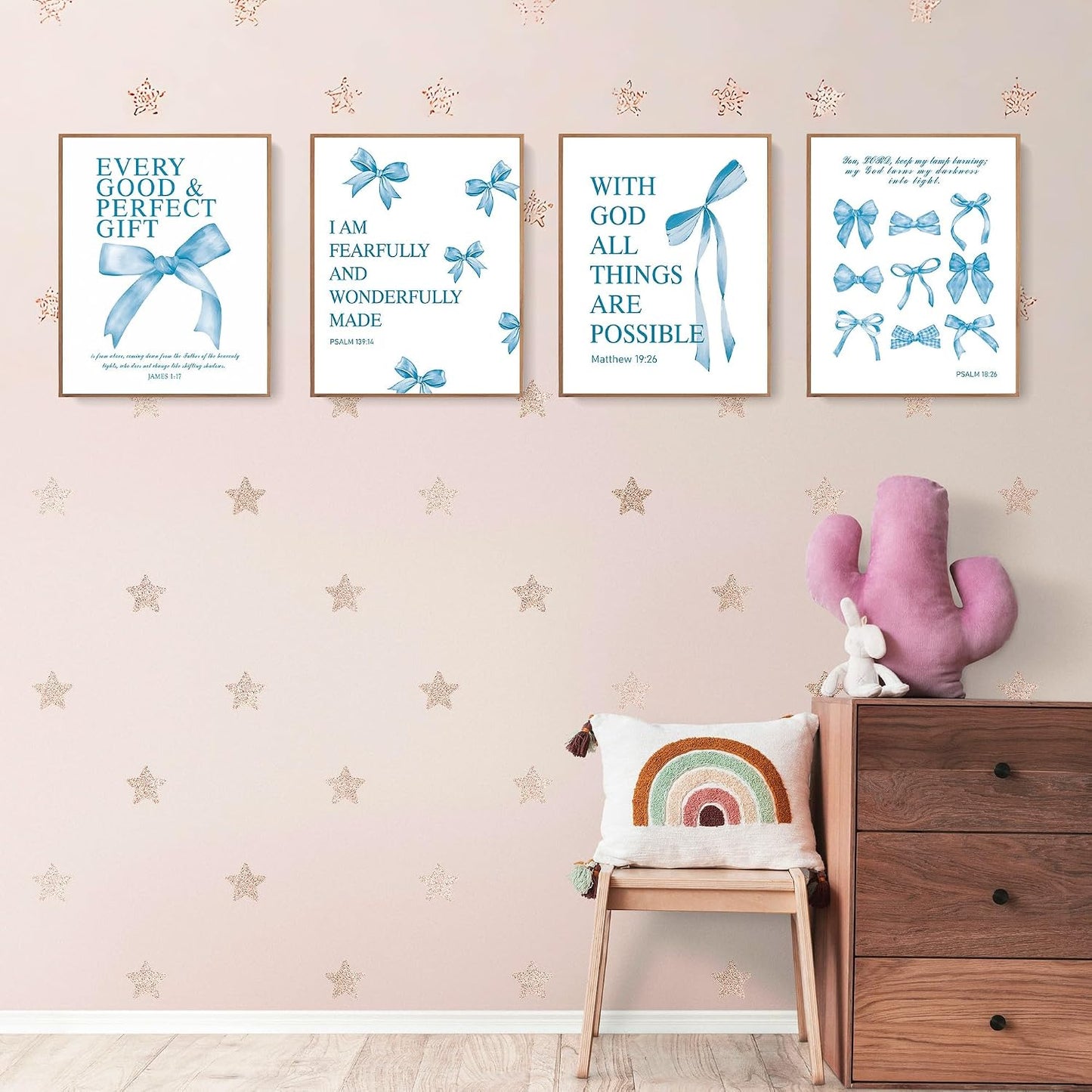 Coquette Yellow Bow Wall Art Decor Posters, Butter Yellow Bow Room Bedroom Bathroom Dorm Wall Art Decor Aesthetic for College Teen Girls Gifts, Inspirational Bible Verses Bow Wall Decor, 10x8 Inch Set of 4 Pcs Bow Pictures (UNFRAMED)