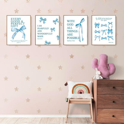 Coquette Yellow Bow Wall Art Decor Posters, Butter Yellow Bow Room Bedroom Bathroom Dorm Wall Art Decor Aesthetic for College Teen Girls Gifts, Inspirational Bible Verses Bow Wall Decor, 10x8 Inch Set of 4 Pcs Bow Pictures (UNFRAMED)