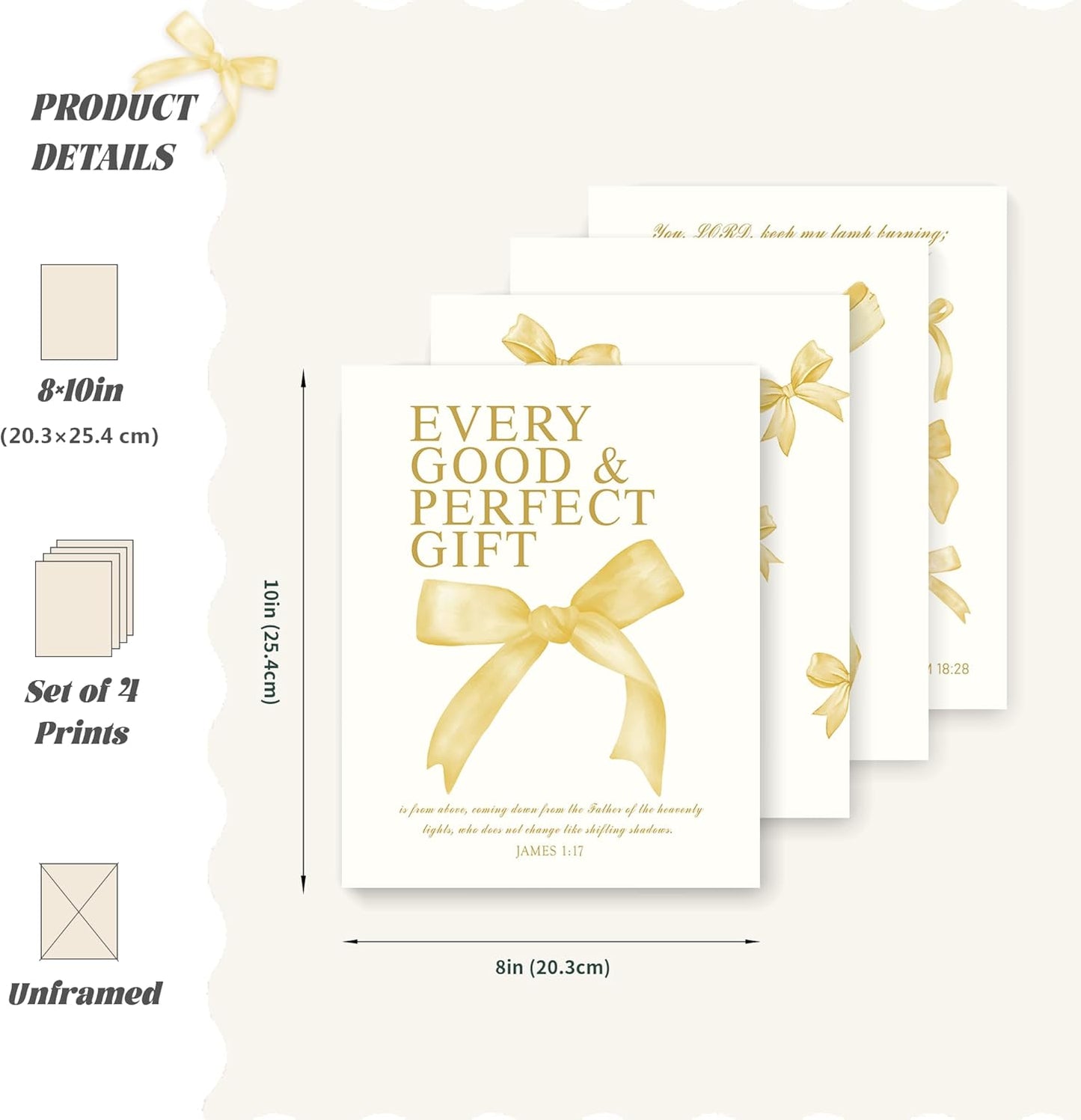 Coquette Yellow Bow Wall Art Decor Posters, Butter Yellow Bow Room Bedroom Bathroom Dorm Wall Art Decor Aesthetic for College Teen Girls Gifts, Inspirational Bible Verses Bow Wall Decor, 10x8 Inch Set of 4 Pcs Bow Pictures (UNFRAMED)