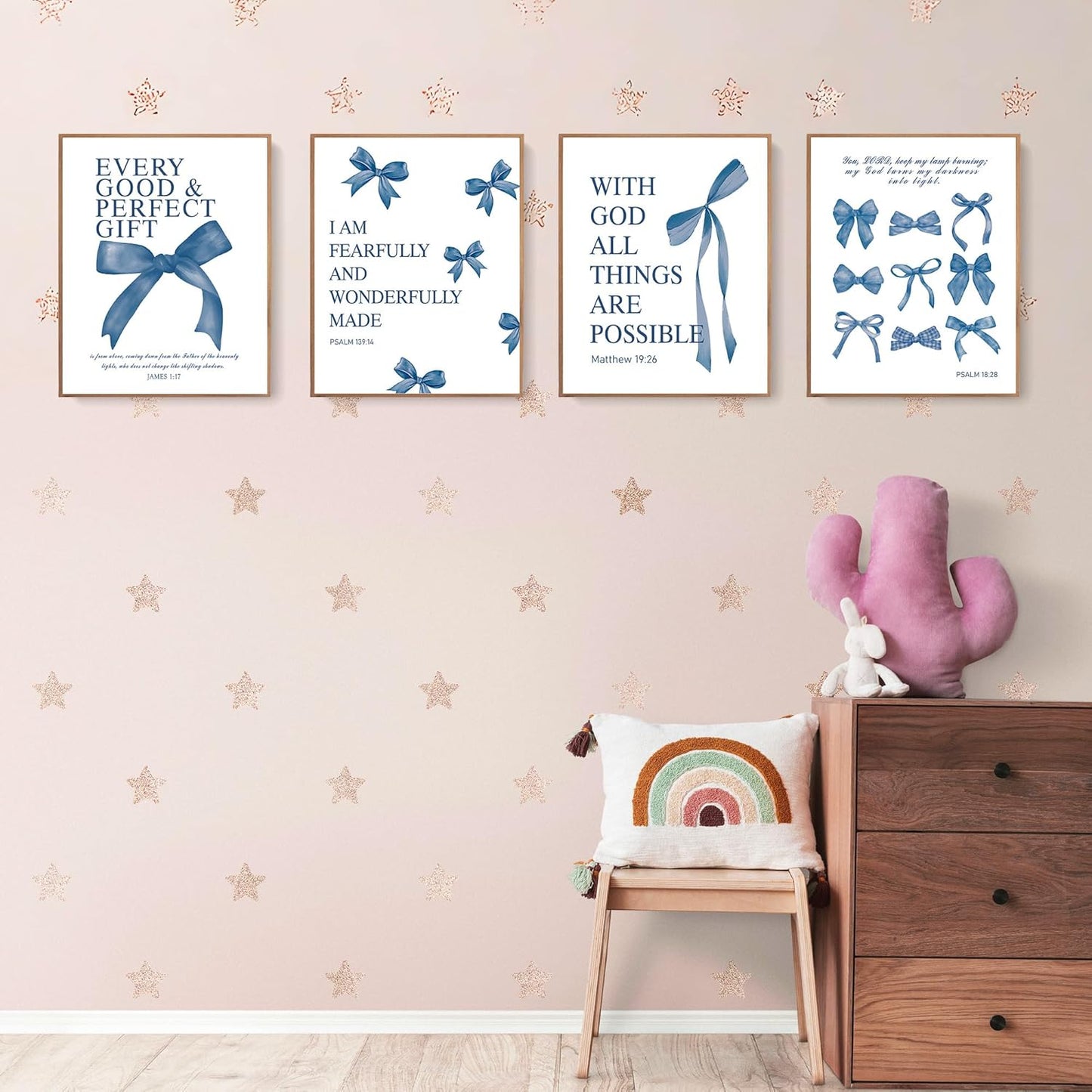 Coquette Yellow Bow Wall Art Decor Posters, Butter Yellow Bow Room Bedroom Bathroom Dorm Wall Art Decor Aesthetic for College Teen Girls Gifts, Inspirational Bible Verses Bow Wall Decor, 10x8 Inch Set of 4 Pcs Bow Pictures (UNFRAMED)
