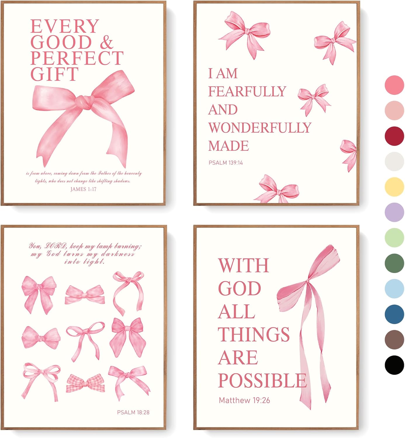 Coquette Yellow Bow Wall Art Decor Posters, Butter Yellow Bow Room Bedroom Bathroom Dorm Wall Art Decor Aesthetic for College Teen Girls Gifts, Inspirational Bible Verses Bow Wall Decor, 10x8 Inch Set of 4 Pcs Bow Pictures (UNFRAMED)