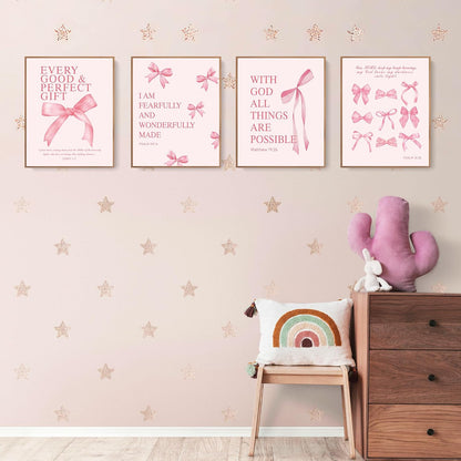 Coquette Yellow Bow Wall Art Decor Posters, Butter Yellow Bow Room Bedroom Bathroom Dorm Wall Art Decor Aesthetic for College Teen Girls Gifts, Inspirational Bible Verses Bow Wall Decor, 10x8 Inch Set of 4 Pcs Bow Pictures (UNFRAMED)
