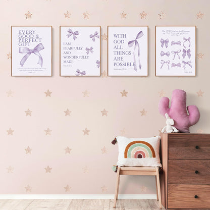 Coquette Yellow Bow Wall Art Decor Posters, Butter Yellow Bow Room Bedroom Bathroom Dorm Wall Art Decor Aesthetic for College Teen Girls Gifts, Inspirational Bible Verses Bow Wall Decor, 10x8 Inch Set of 4 Pcs Bow Pictures (UNFRAMED)