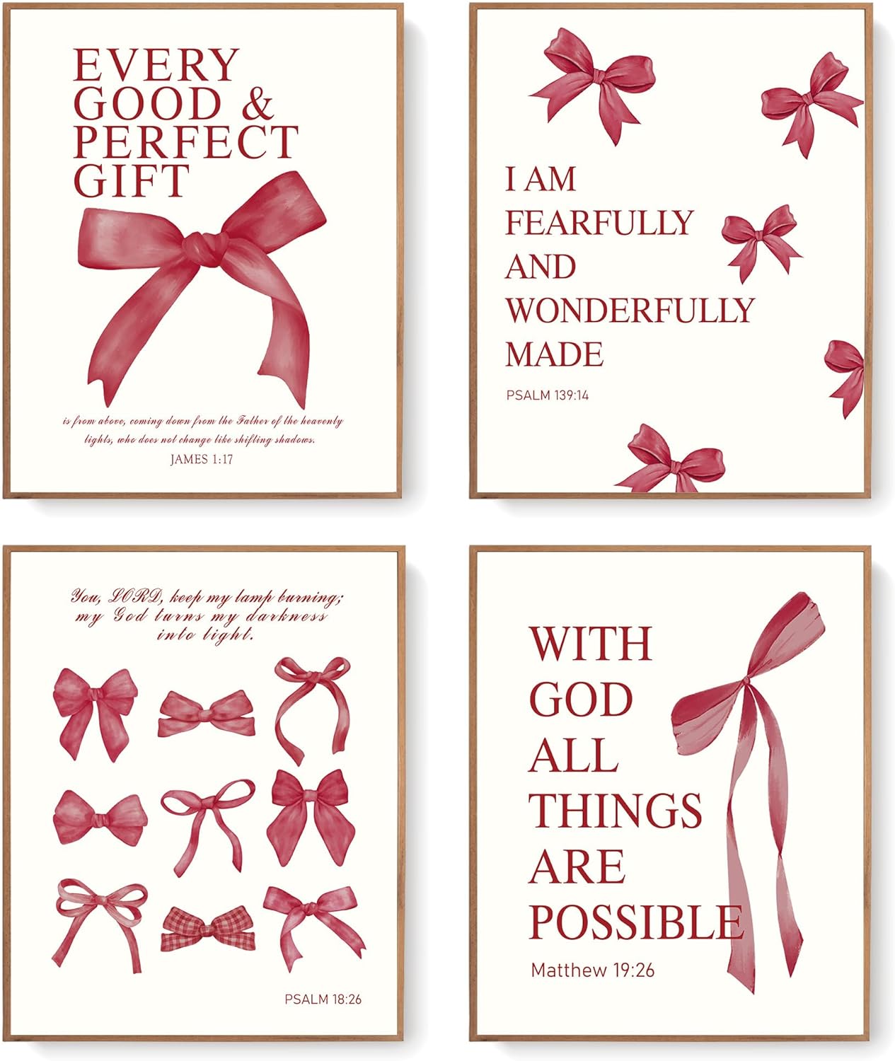Coquette Yellow Bow Wall Art Decor Posters, Butter Yellow Bow Room Bedroom Bathroom Dorm Wall Art Decor Aesthetic for College Teen Girls Gifts, Inspirational Bible Verses Bow Wall Decor, 10x8 Inch Set of 4 Pcs Bow Pictures (UNFRAMED)