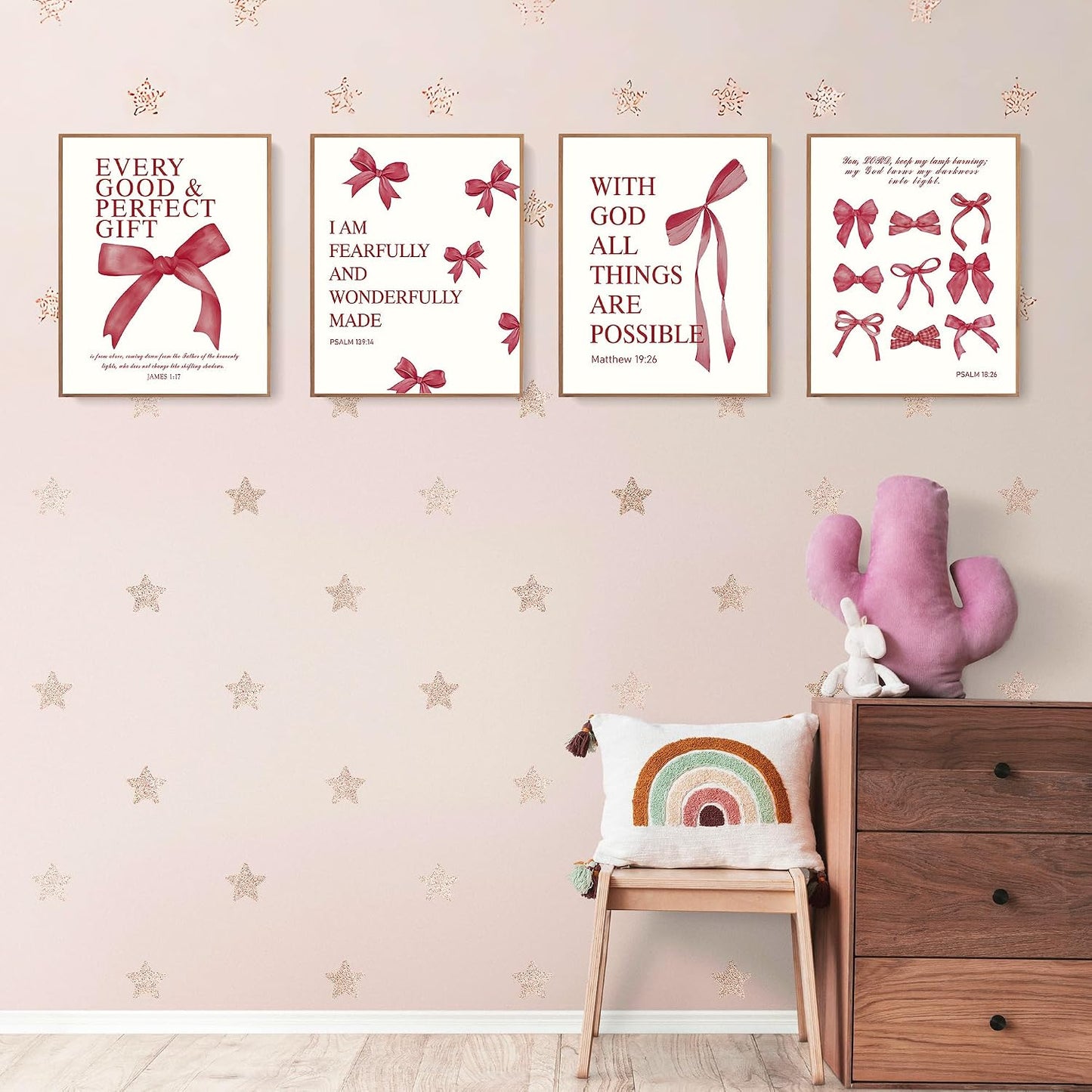 Coquette Yellow Bow Wall Art Decor Posters, Butter Yellow Bow Room Bedroom Bathroom Dorm Wall Art Decor Aesthetic for College Teen Girls Gifts, Inspirational Bible Verses Bow Wall Decor, 10x8 Inch Set of 4 Pcs Bow Pictures (UNFRAMED)