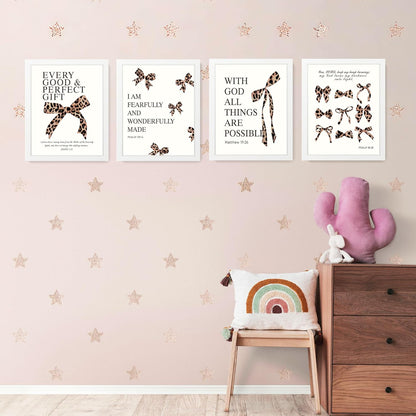 Coquette Yellow Bow Wall Art Decor Posters, Butter Yellow Bow Room Bedroom Bathroom Dorm Wall Art Decor Aesthetic for College Teen Girls Gifts, Inspirational Bible Verses Bow Wall Decor, 10x8 Inch Set of 4 Pcs Bow Pictures (UNFRAMED)