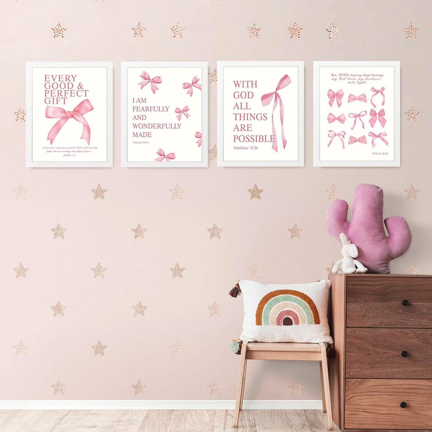 Coquette Yellow Bow Wall Art Decor Posters, Butter Yellow Bow Room Bedroom Bathroom Dorm Wall Art Decor Aesthetic for College Teen Girls Gifts, Inspirational Bible Verses Bow Wall Decor, 10x8 Inch Set of 4 Pcs Bow Pictures (UNFRAMED)